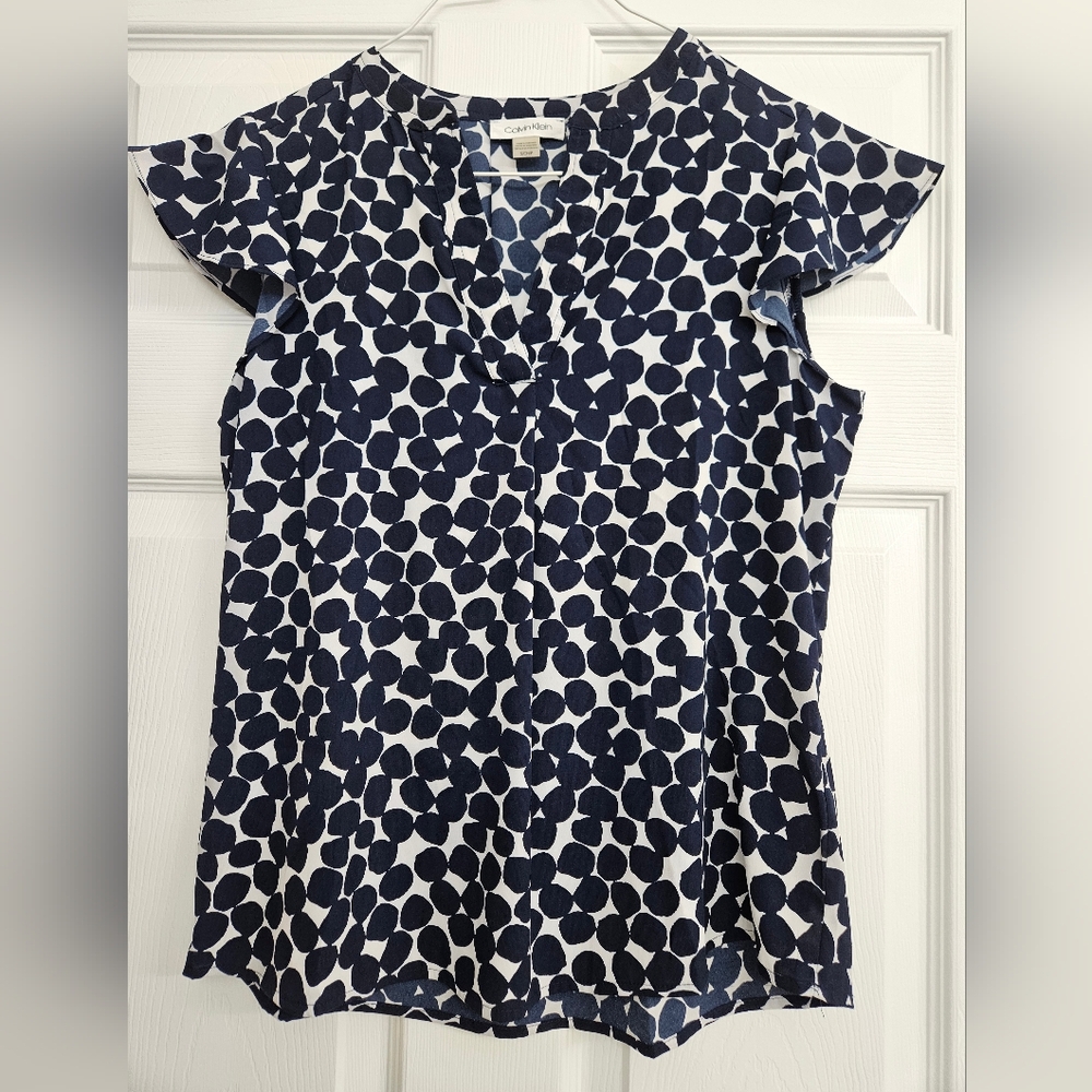 Calvin Klein Blue and White Polka Dot Blouse